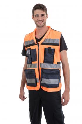 אפוד זוהר צהוב/כתום עם 5 כיסים